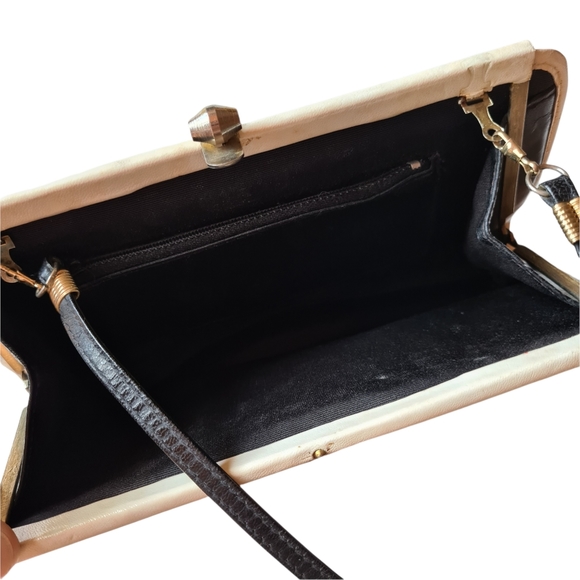 VINTAGE Unique Black & Ivory Geo Style Crossbody Shoulder Bag Handbag - Picture 8 of 11